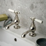 Booth & Co. Axbridge Lever Nickel Basin Pillar Taps - Lifestyle Image 1
